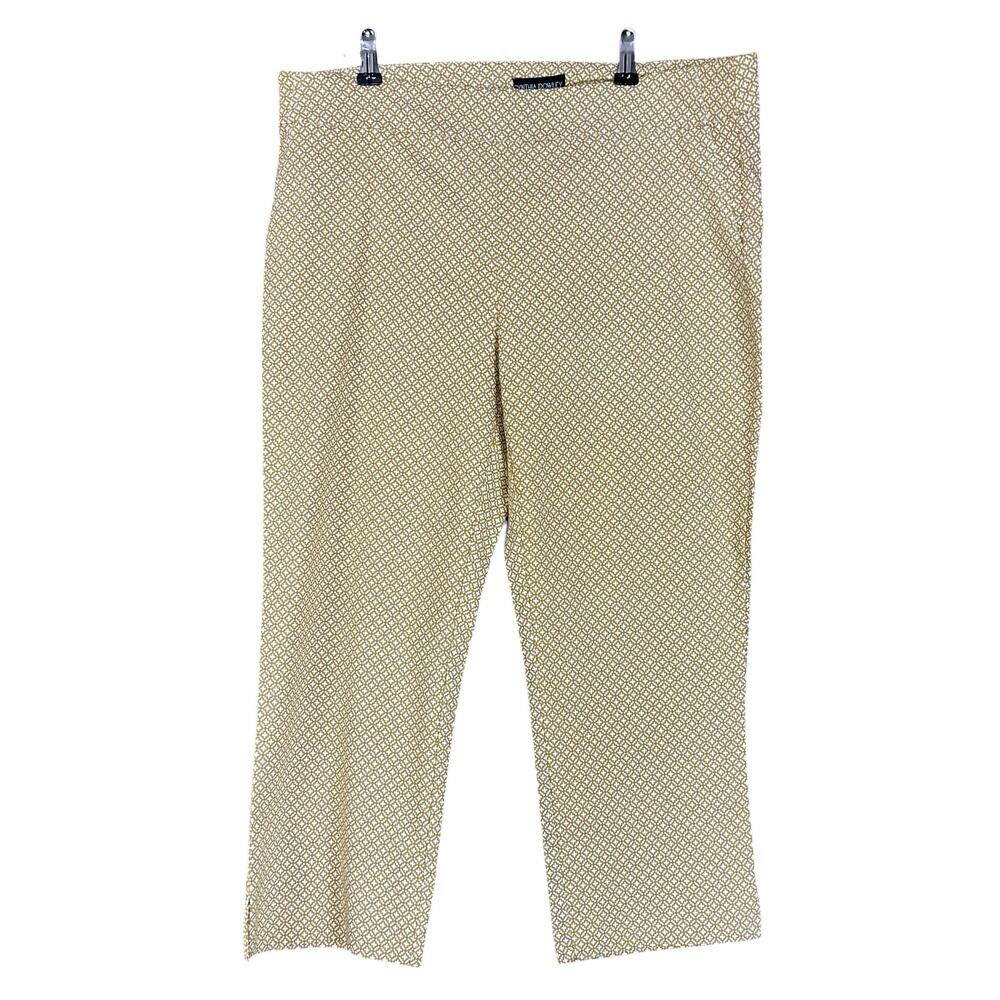 Cynthia Rowley Pull Up Pants Women Size 14 Tan Beige Geometric Ankle Cropped